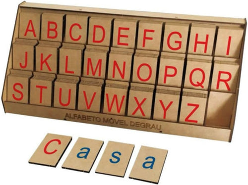 Alfabeto Móvel Degrau Letras de Madeira MDF - 130 Peças - Brinquedo Pedagógico