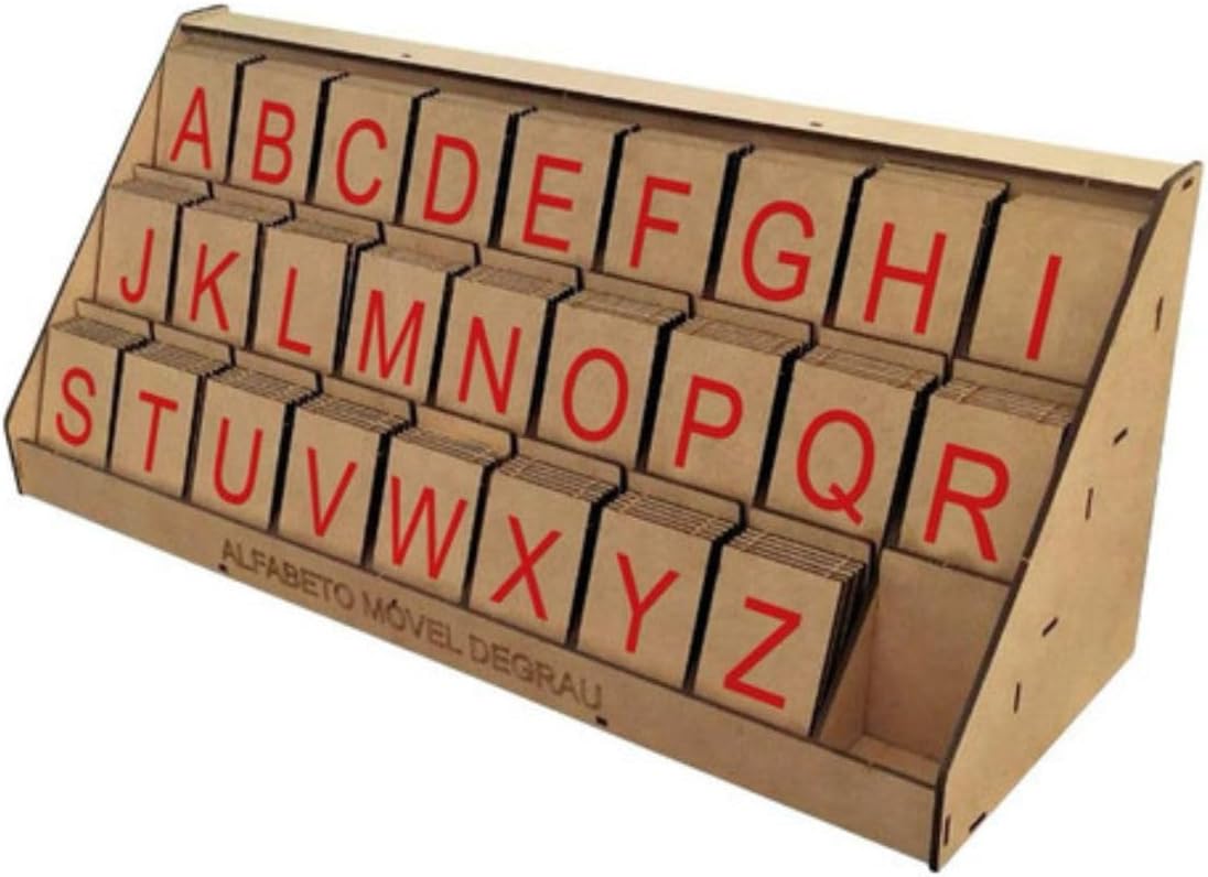 Alfabeto Móvel Degrau Letras de Madeira MDF - 130 Peças - Brinquedo Pedagógico