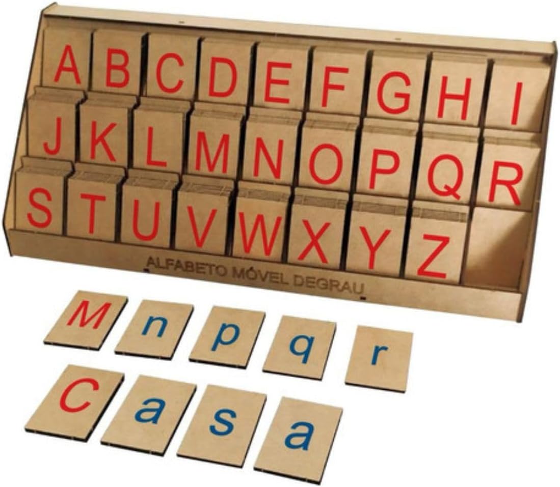 Alfabeto Móvel Degrau Letras de Madeira MDF - 130 Peças - Brinquedo Pedagógico