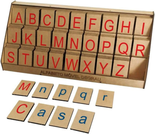 Alfabeto Móvel Degrau Letras de Madeira MDF - 130 Peças - Brinquedo Pedagógico