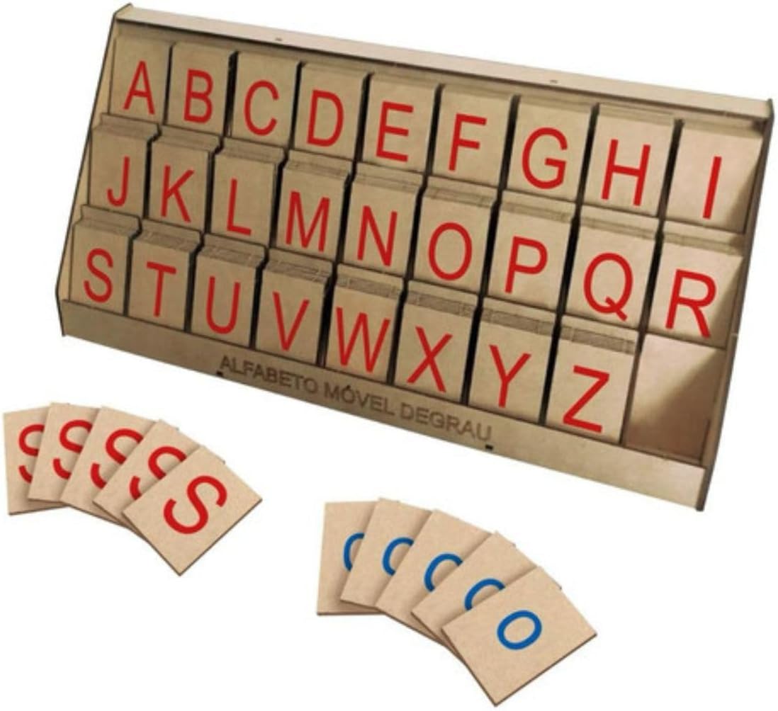 Alfabeto Móvel Degrau Letras de Madeira MDF - 130 Peças - Brinquedo Pedagógico