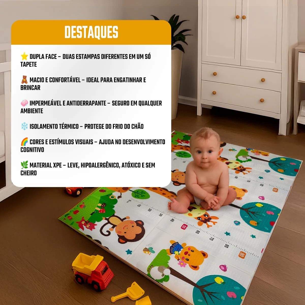 Tapete Térmico Infantil Tatame Dobravel Antiderrapante Dupla Face Unisex 150x200cm
