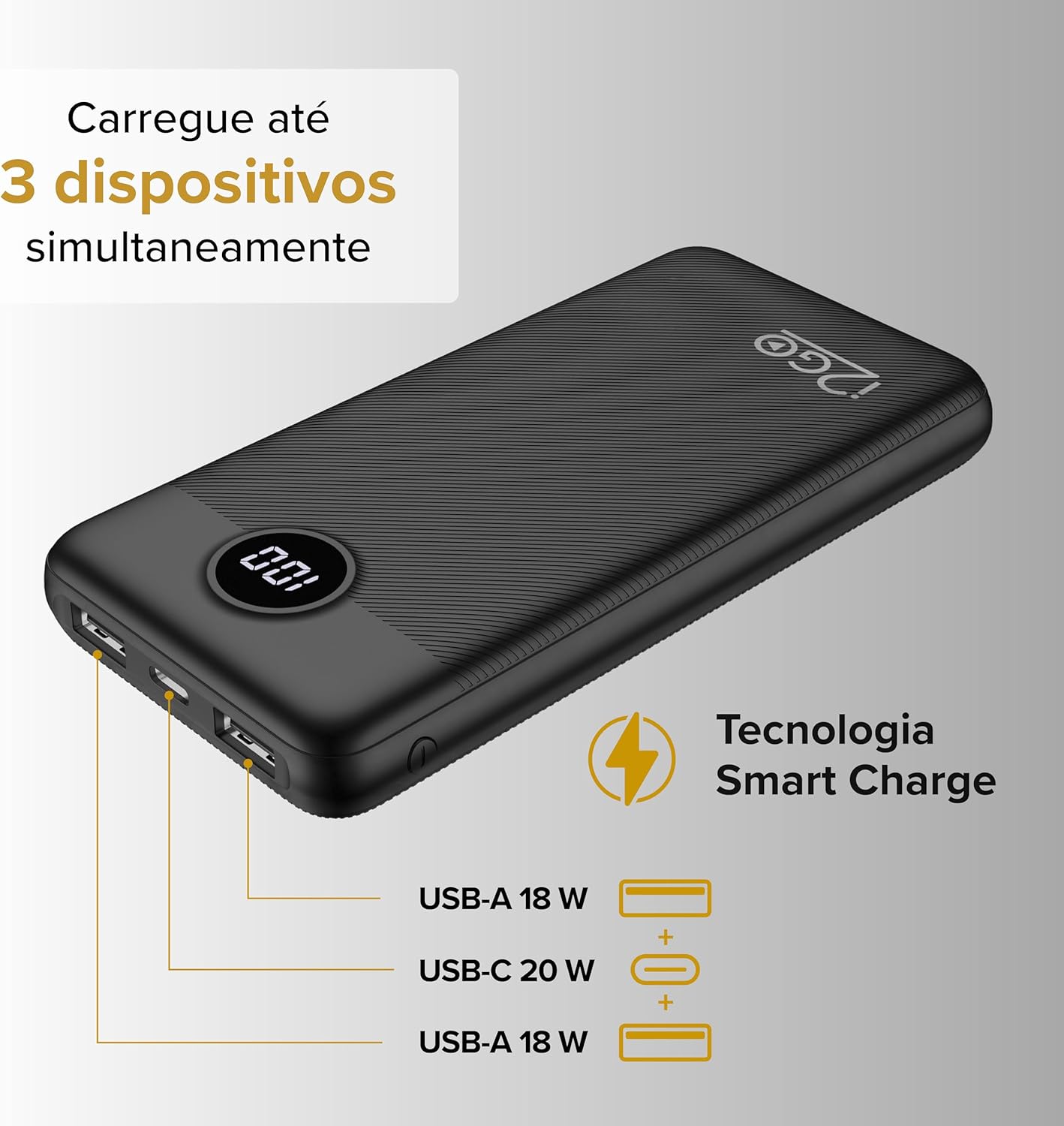 Carregador Portátil (Power Bank) Ultra Rápido 20000mAh,